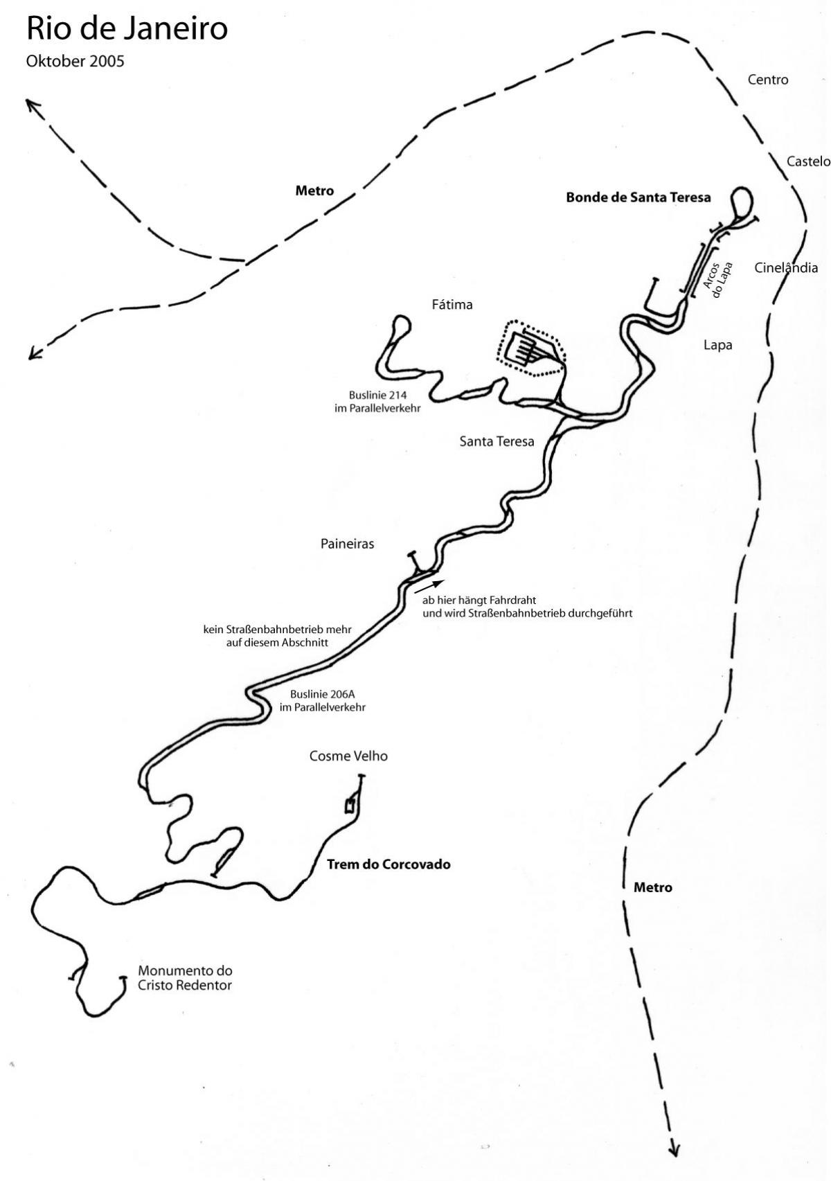 Карта на Санта Тереза трамвај - Линија 1
