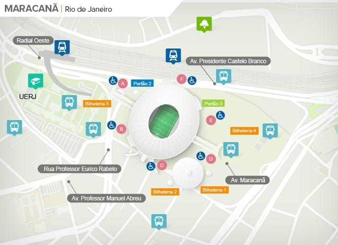 Карта на стадионот Maracanã accès