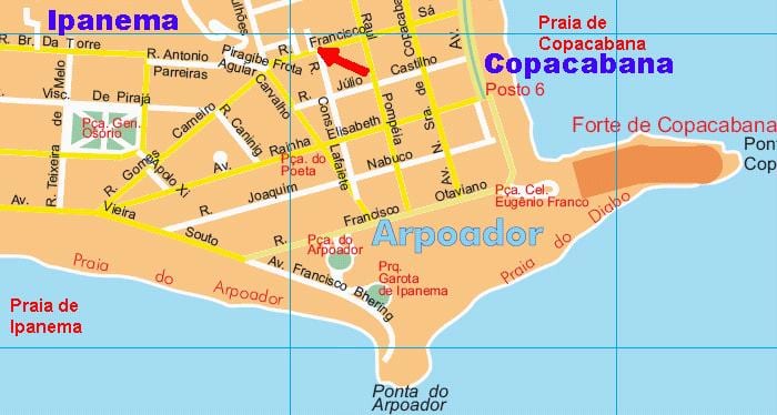 Карта на Arpoador плажа