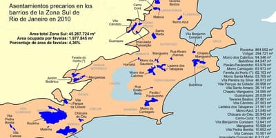 Карта на favelas Јужната зона на Рио де Жанеиро